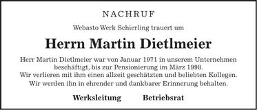 Traueranzeige Martin Dietlmeier