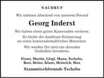 Traueranzeige Georg Inderst