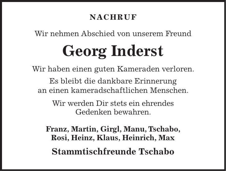 Traueranzeige Georg Inderst