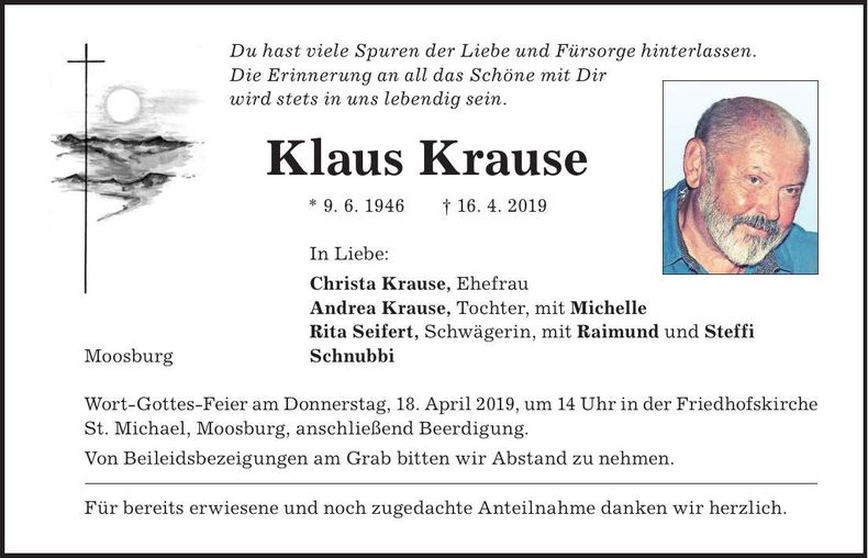 Traueranzeige Klaus Krause