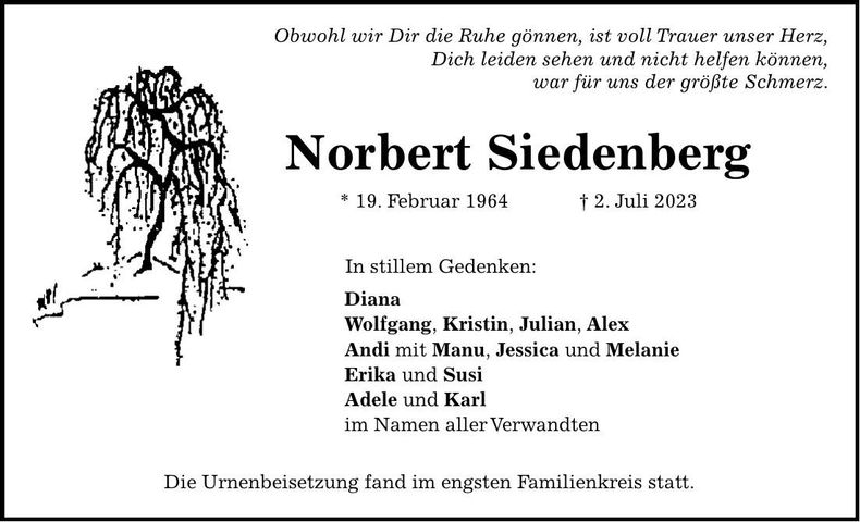Traueranzeige Norbert Siedenberg