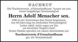 Traueranzeige Adolf Menacher