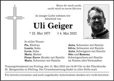 Traueranzeige Uli Geiger