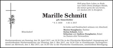 Traueranzeige Marille Schmitt