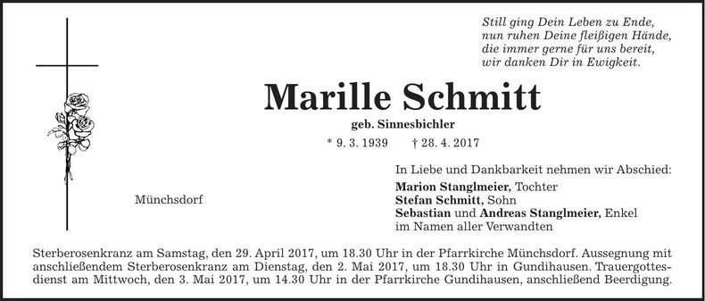 Traueranzeige Marille Schmitt