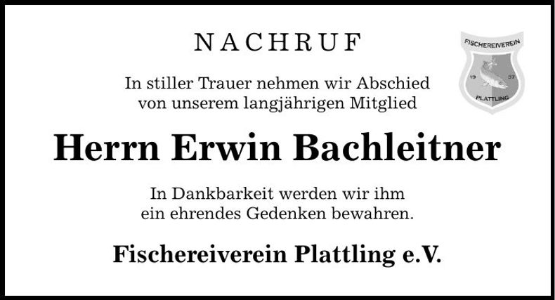 Traueranzeige Erwin Bachleitner