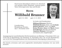 Traueranzeige Willibald Brunner