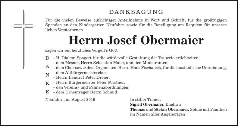 Traueranzeige Josef Obermaier
