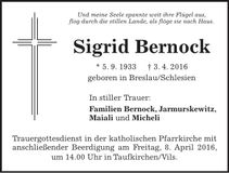 Traueranzeige Sigrid Bernock