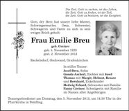Traueranzeige Emilie Breu