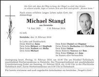 Traueranzeige Michael Stangl