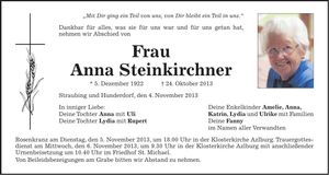 Traueranzeige Anna Steinkirchner