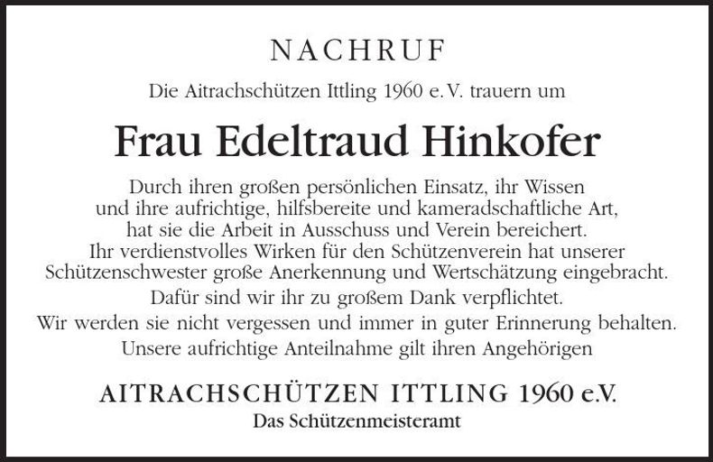 Traueranzeige Edeltraud Hinkofer