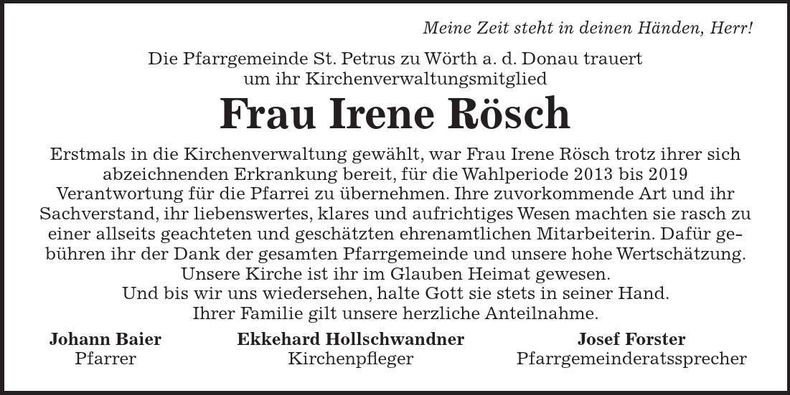 Traueranzeige Irene Rösch