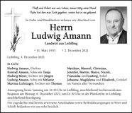 Traueranzeige Ludwig Amann