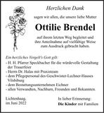 Traueranzeige Ottilie Brendel
