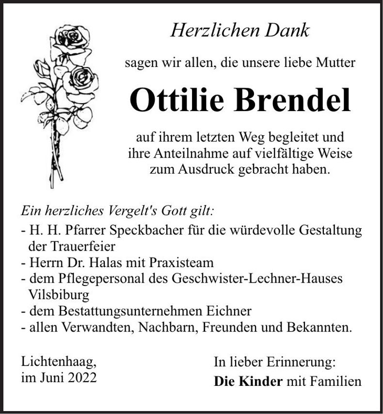 Traueranzeige Ottilie Brendel