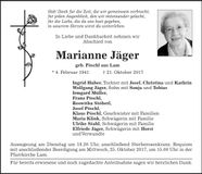 Traueranzeige Marianne Jäger