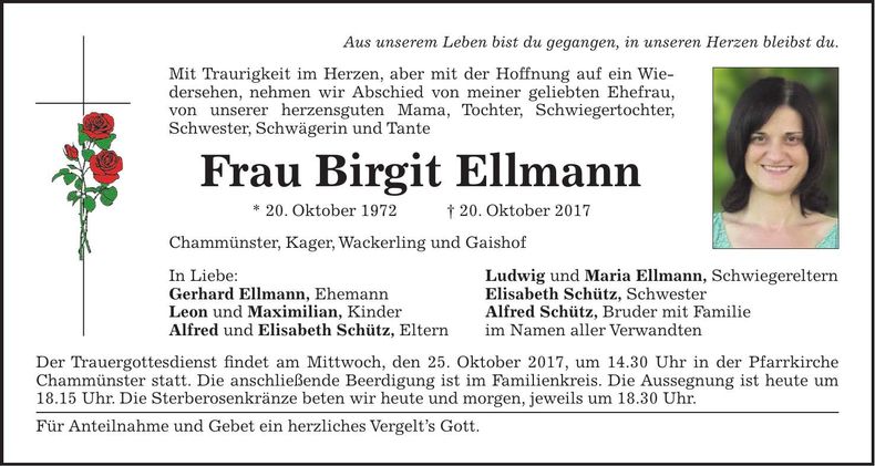 Traueranzeige Birgit Ellmann