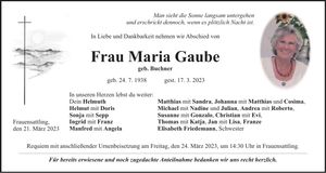Traueranzeige Maria Gaube