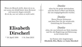 Traueranzeige Elisabeth Dirscherl