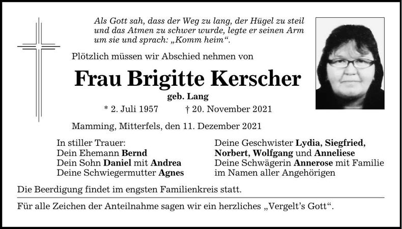 Traueranzeige Brigitte Kerscher