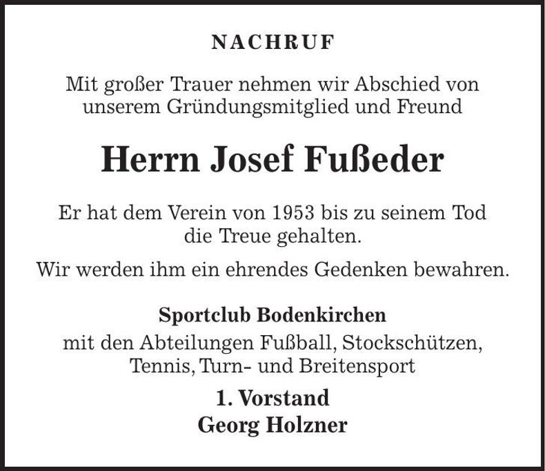 Traueranzeige Josef Fußeder