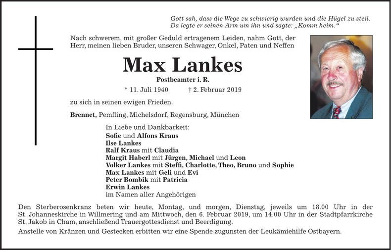 Traueranzeige Max Lankes