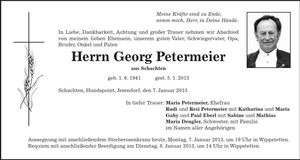 Traueranzeige Georg Petermeier