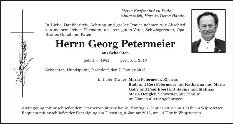 Traueranzeige Georg Petermeier