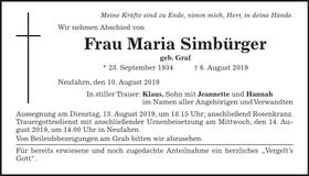 Traueranzeige Maria Simbürger