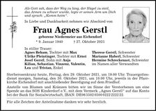 Traueranzeige Agnes Gerstl