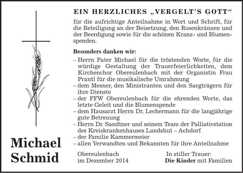 Traueranzeige Michael Schmid