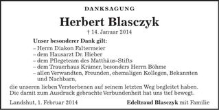 Traueranzeige Herbert Blasczyk