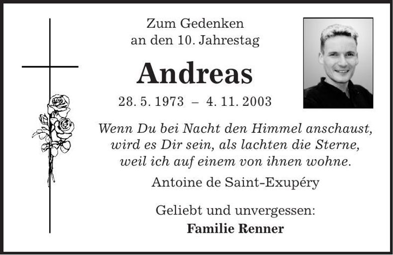 Traueranzeige Andreas Renner