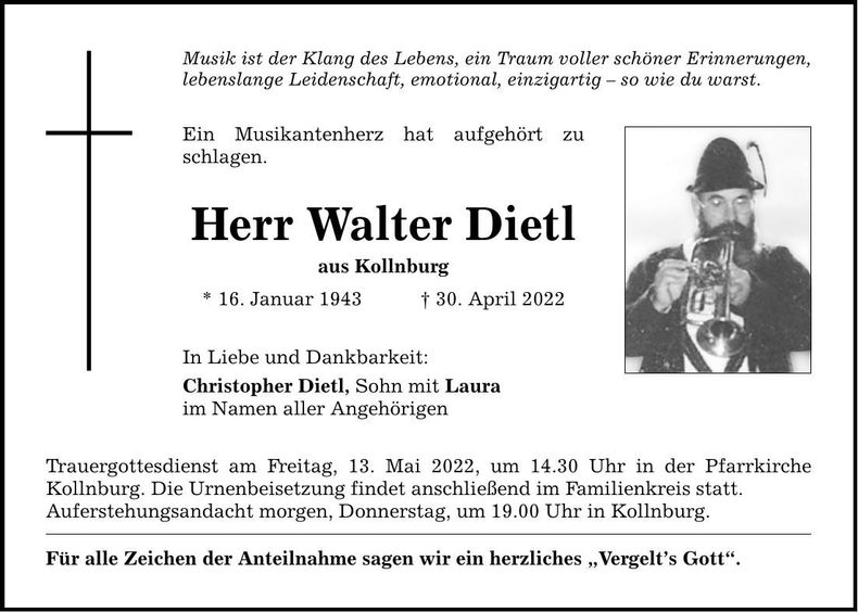 Traueranzeige Walter Dietl