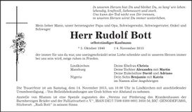 Traueranzeige Rudolf Bott
