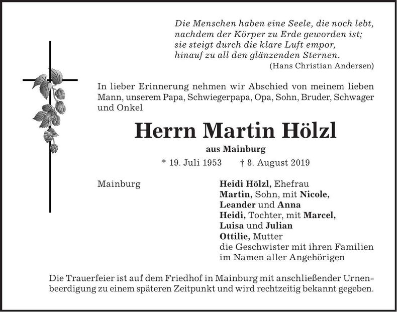 Traueranzeige Martin Hölzl