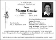 Traueranzeige Marga Gnatz