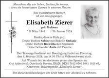Traueranzeige Elisabeth Zierer