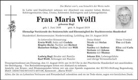 Traueranzeige Maria Wölfl