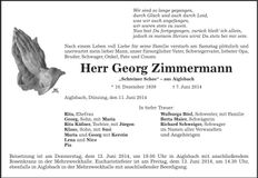 Traueranzeige Georg Zimmermann