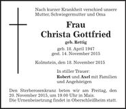 Traueranzeige Christa Gottfried