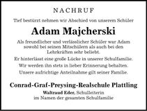Traueranzeige Adam Majcherski