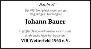 Traueranzeige Johann Bauer