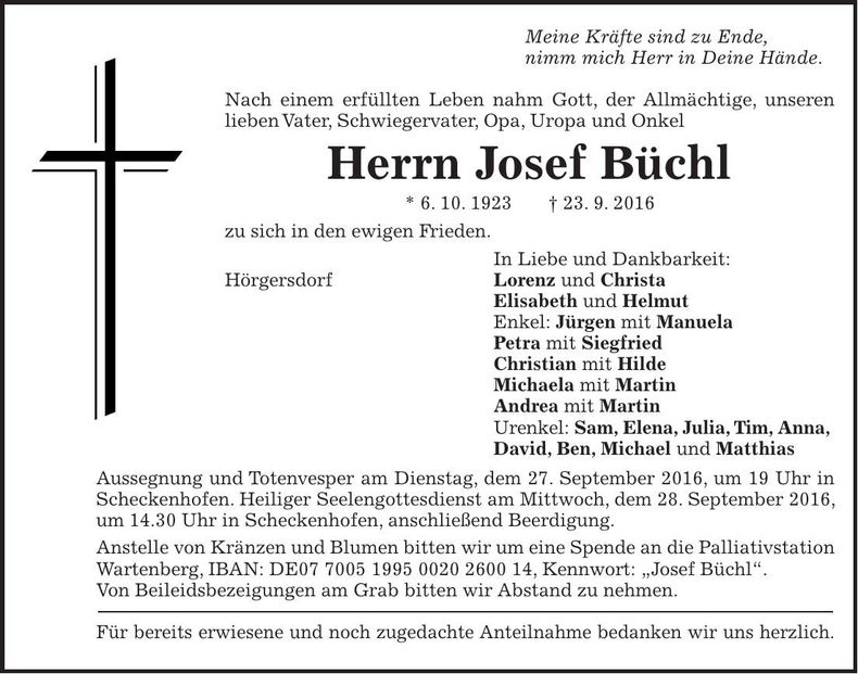 Traueranzeige Josef Büchl
