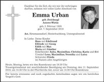 Traueranzeige Emma Urban