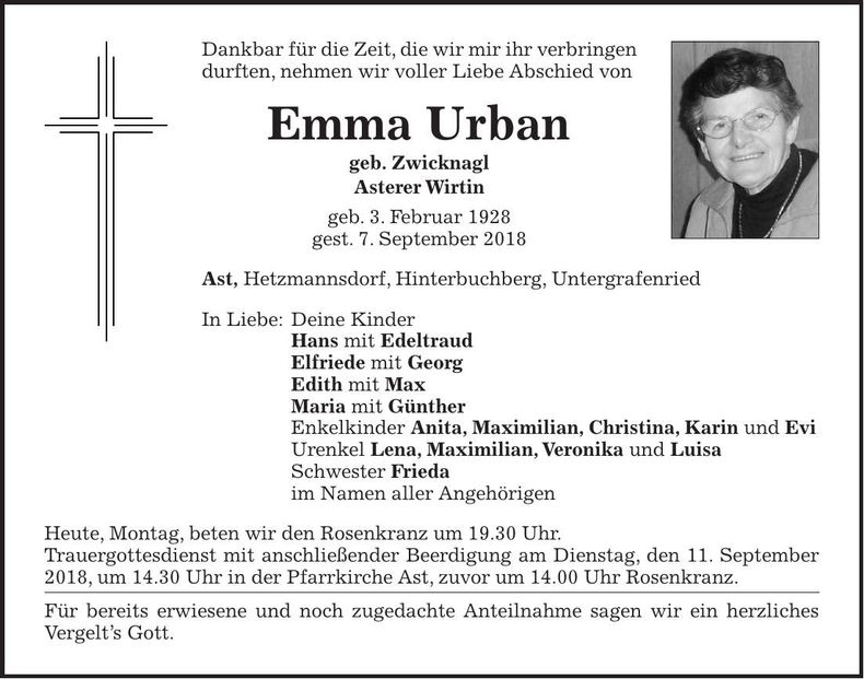 Traueranzeige Emma Urban