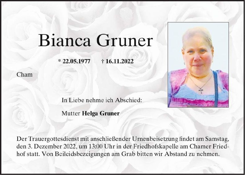 Traueranzeige Bianca Gruber