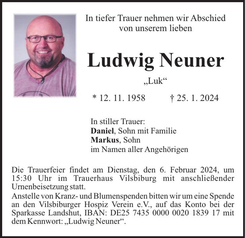 Traueranzeige Ludwig Neuner